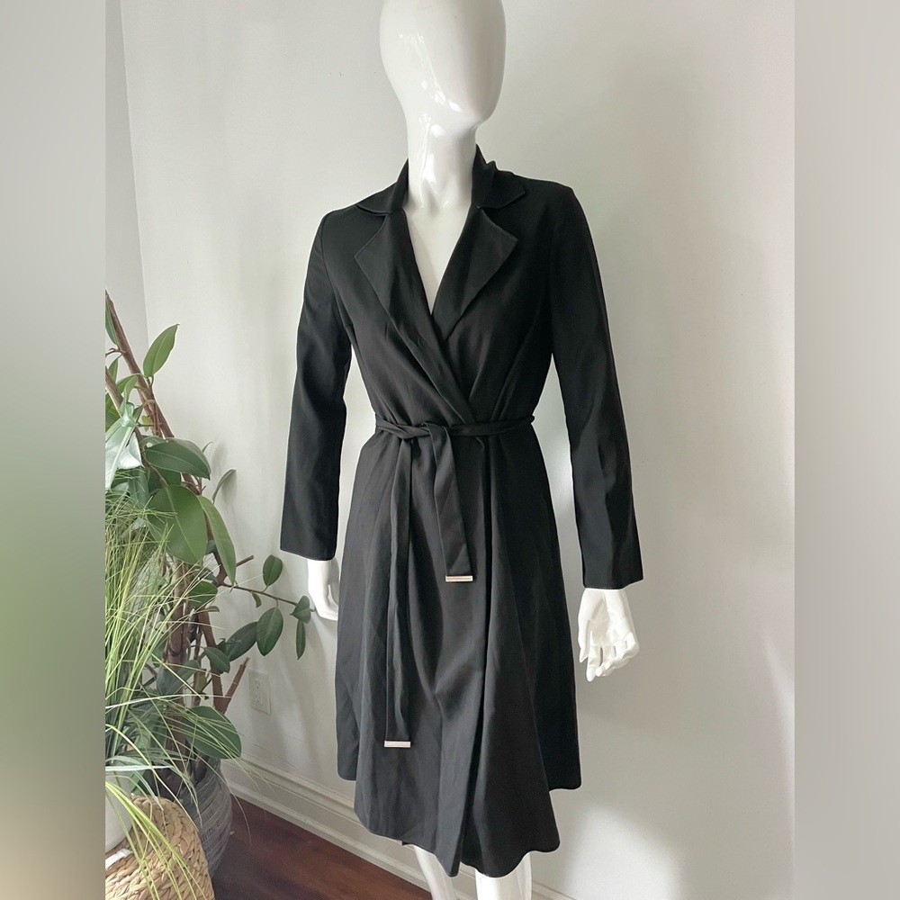 layefe wool blend Black Long Sleeve Belted Coat open - Picture 8 of 8